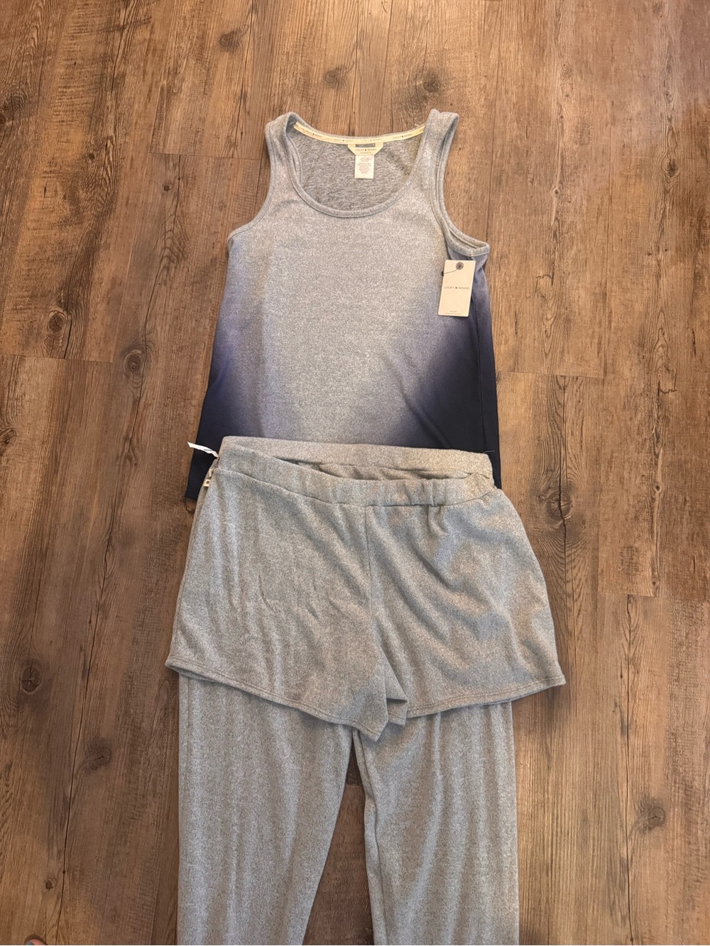 Lucky Brand Cozy Gradient Tank & Lounge Set - Light Gray/Navy